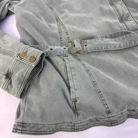 Anthropologie Plus 3X Everyday Belted Moto Jacket Light Green Lined Zip & Button - Picture 6 of 16